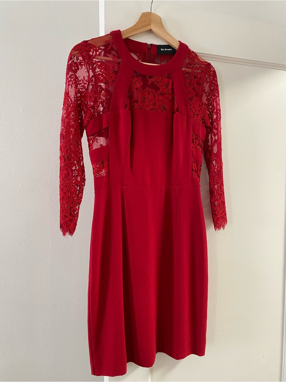 The Kooples Red Lace Long-Sleeve Dress XS